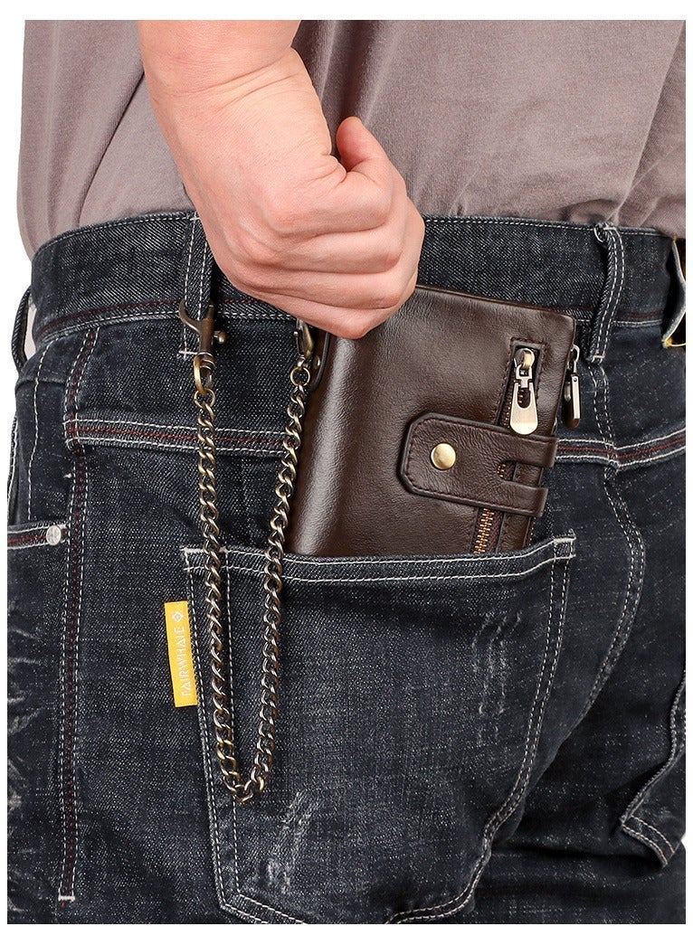 حِرَاس محفظة بطاقات ائتمان من الجلد الطبيعي مضادة للسرقة مع حجرة للأوراق النقدية ونافذة لبطاقة الهوية وجيب للعملات المعدنية لهدايا الرجال - Image 5